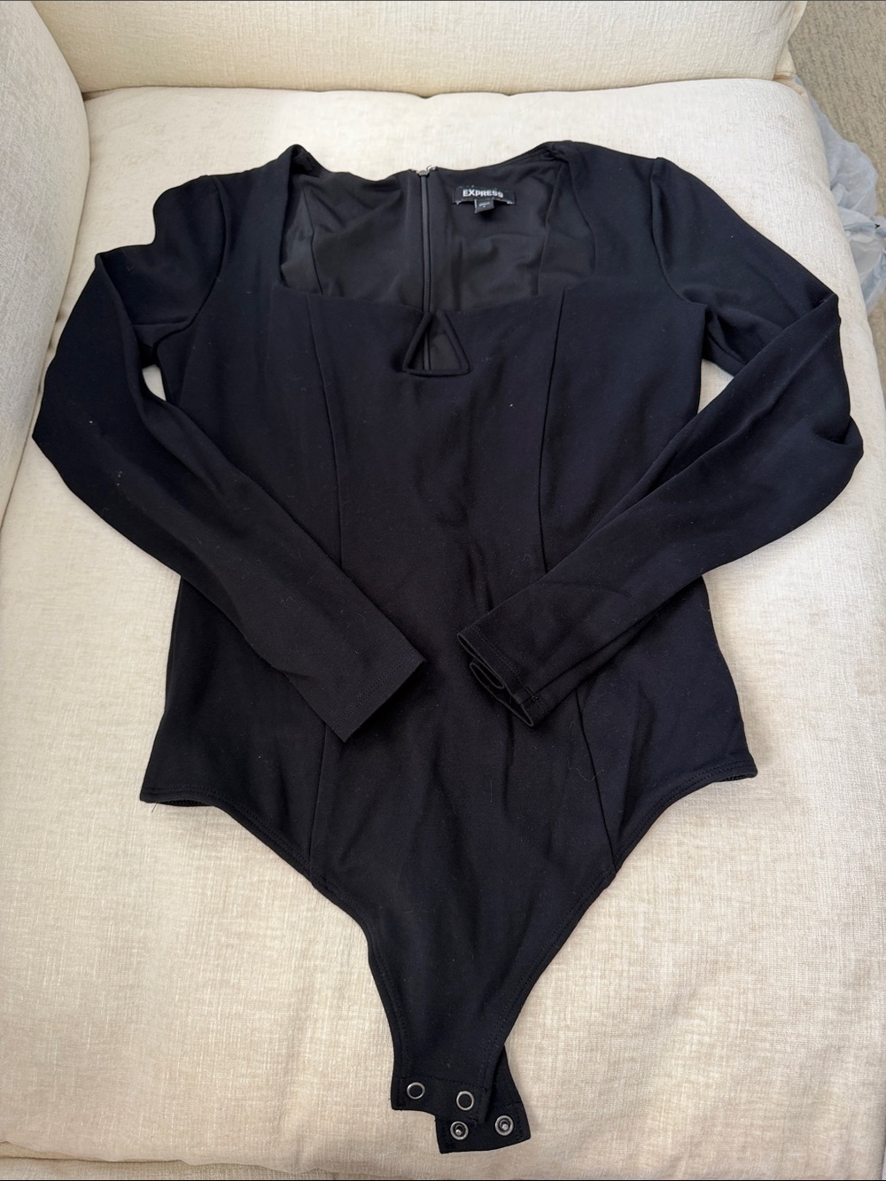 Express Black Long-Sleeve Square-Neck Bodysuit with Keyhole